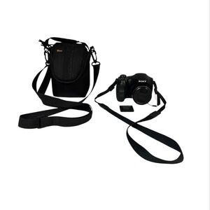 Sony Black Digital Camera with Strap as nd canvas carrier case